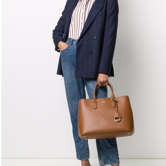 New Lauren Ralph Lauren Tan Leather Tote - Picture 2 of 9